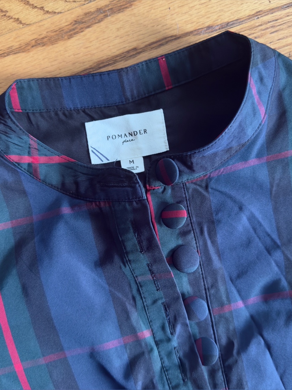 Fraser Plaid Samantha Pomander Place Navy Puff-Sleeve Shift Dress - Navy / Red - Picture 3 of 3